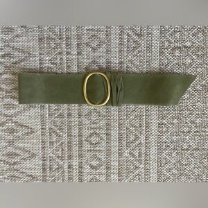 Anthropologie Sage green suede leather belt with large brass buckle size small